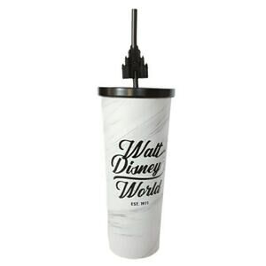 Disney Parks Walt Disney World Est 1971 White Marble Steel Tumbler & Straw NWT